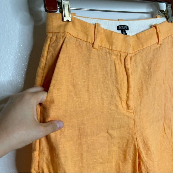 J. Crew J. Crew Ingrid 100% Linen Orange Straight Leg Trouser Pant - Linen