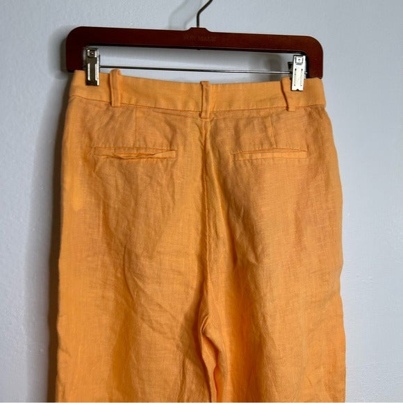 J. Crew Ingrid 100% Linen Orange Straight Leg Trouser Pant