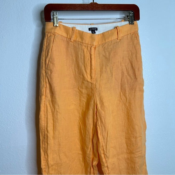 J. Crew Ingrid 100% Linen Orange Straight Leg Trouser Pant