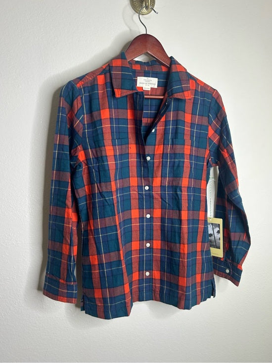 Trovata 100% Cotton India Red Blue Flannel Button Down Collared Shirt Jacket