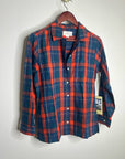 Trovata 100% Cotton India Red Blue Flannel Button Down Collared Shirt Jacket