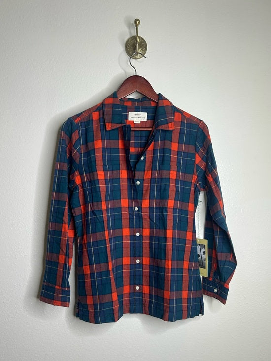 Trovata 100% Cotton India Red Blue Flannel Button Down Collared Shirt Jacket