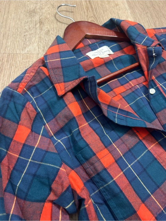 Trovata 100% Cotton India Red Blue Flannel Button Down Collared Shirt Jacket