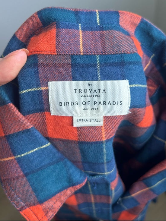 Trovata 100% Cotton India Red Blue Flannel Button Down Collared Shirt Jacket