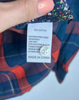 Trovata 100% Cotton India Red Blue Flannel Button Down Collared Shirt Jacket