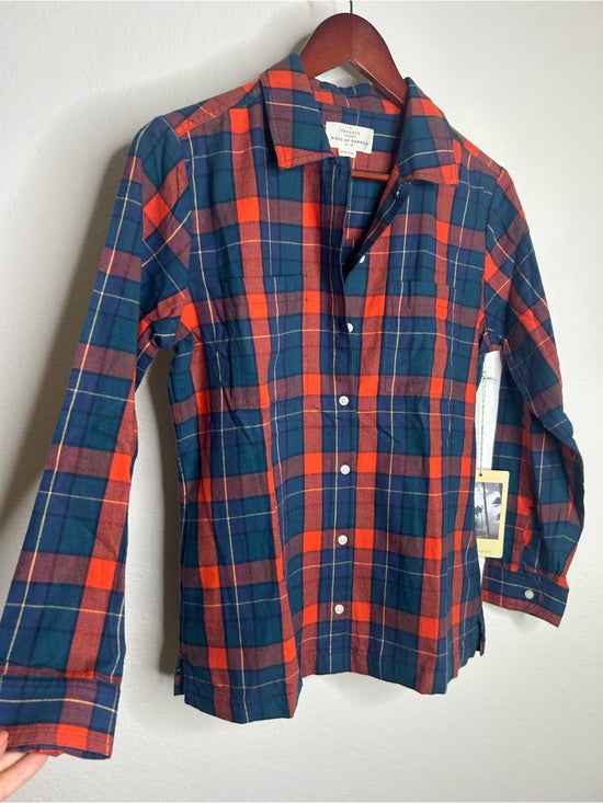 Trovata 100% Cotton India Red Blue Flannel Button Down Collared Shirt Jacket