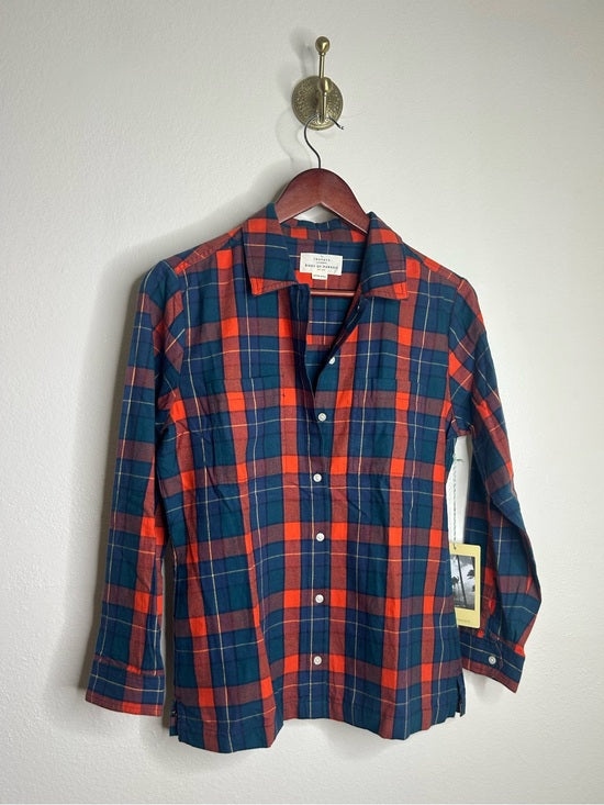 Trovata 100% Cotton India Red Blue Flannel Button Down Collared Shirt Jacket