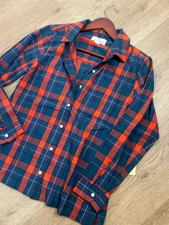 Trovata 100% Cotton India Red Blue Flannel Button Down Collared Shirt Jacket