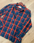 Trovata 100% Cotton India Red Blue Flannel Button Down Collared Shirt Jacket