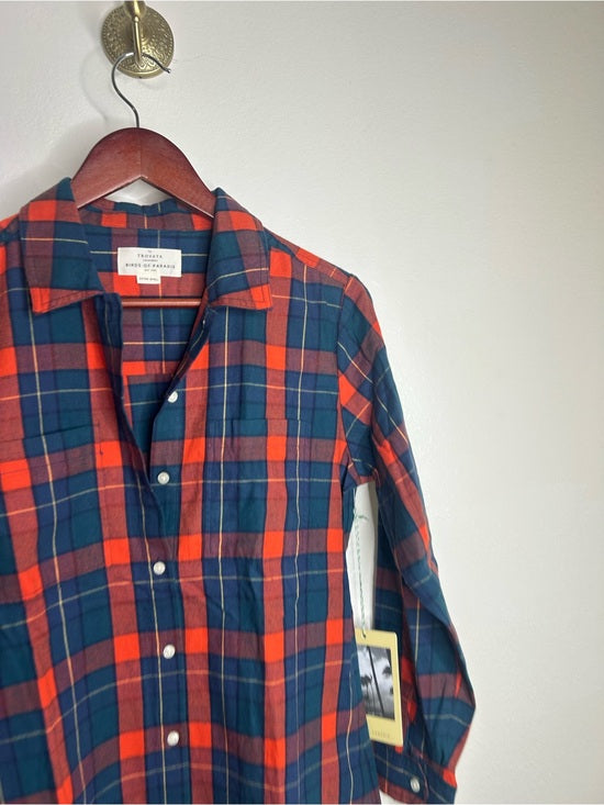Trovata 100% Cotton India Red Blue Flannel Button Down Collared Shirt Jacket