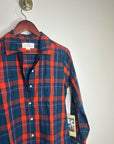 Trovata 100% Cotton India Red Blue Flannel Button Down Collared Shirt Jacket