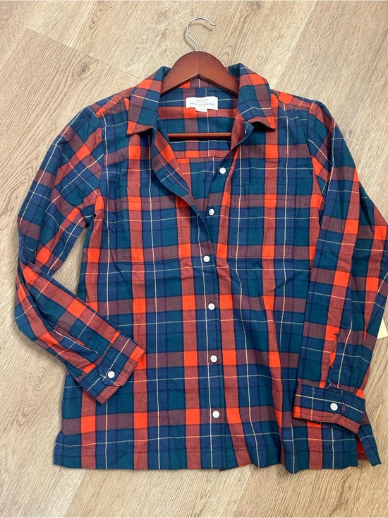 Trovata 100% Cotton India Red Blue Flannel Button Down Collared Shirt Jacket