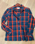 Trovata 100% Cotton India Red Blue Flannel Button Down Collared Shirt Jacket