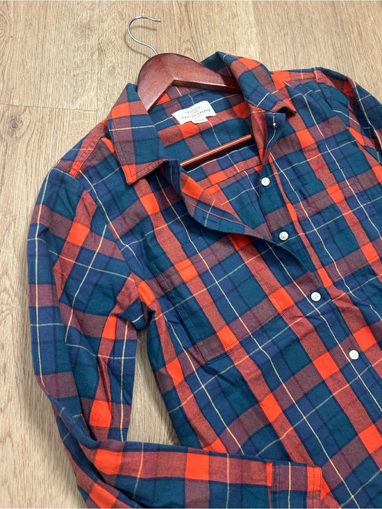 Trovata 100% Cotton India Red Blue Flannel Button Down Collared Shirt Jacket