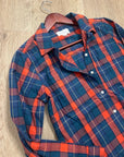 Trovata 100% Cotton India Red Blue Flannel Button Down Collared Shirt Jacket