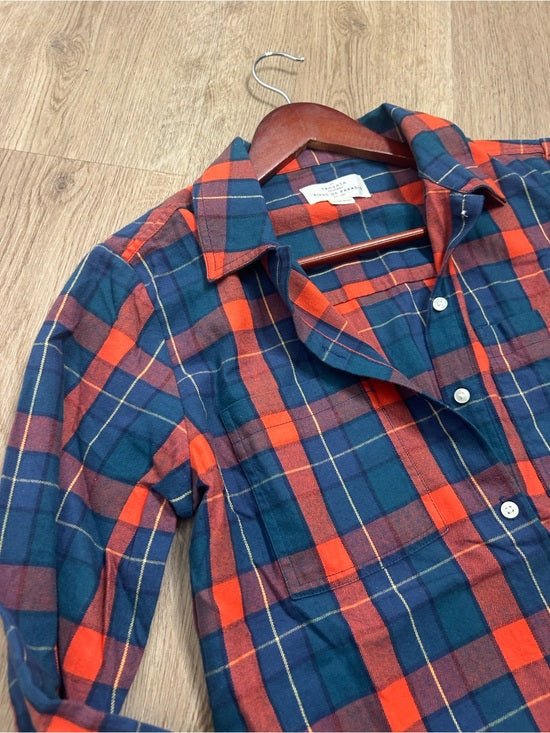 Trovata 100% Cotton India Red Blue Flannel Button Down Collared Shirt Jacket