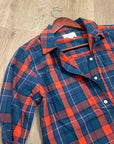 Trovata 100% Cotton India Red Blue Flannel Button Down Collared Shirt Jacket
