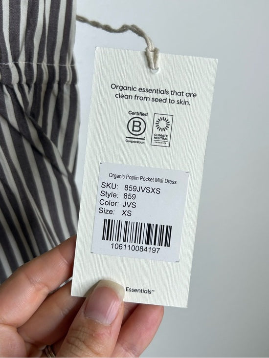MATE The Label 100% Organic Cotton Poplin Striped Brown Midi Dress
