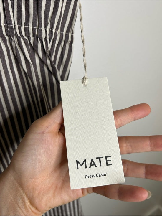 MATE The Label 100% Organic Cotton Poplin Striped Brown Midi Dress