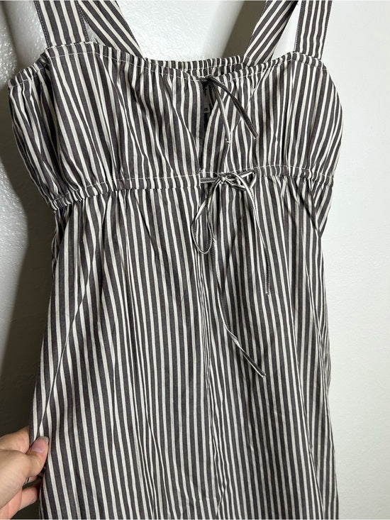 MATE The Label 100% Organic Cotton Poplin Striped Brown Midi Dress