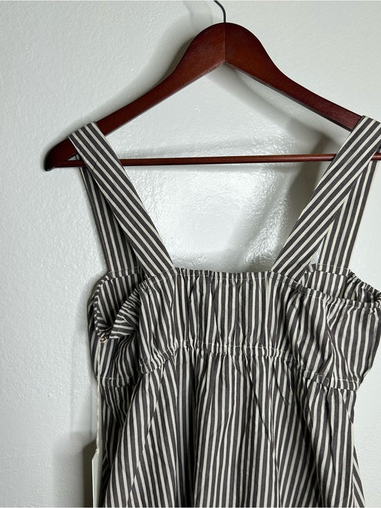 MATE The Label 100% Organic Cotton Poplin Striped Brown Midi Dress
