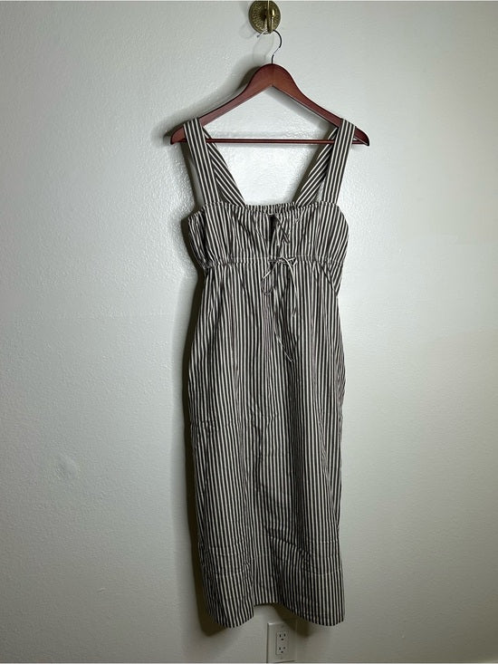 MATE The Label 100% Organic Cotton Poplin Striped Brown Midi Dress