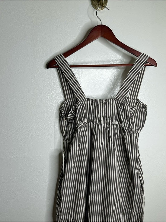 MATE The Label 100% Organic Cotton Poplin Striped Brown Midi Dress