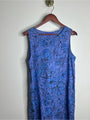 Cut Loose 100% Linen Bright Blue Purple Floral Midi Relaxed Fit Tank Dress