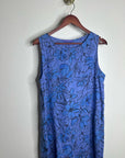 Cut Loose 100% Linen Bright Blue Purple Floral Midi Relaxed Fit Tank Dress