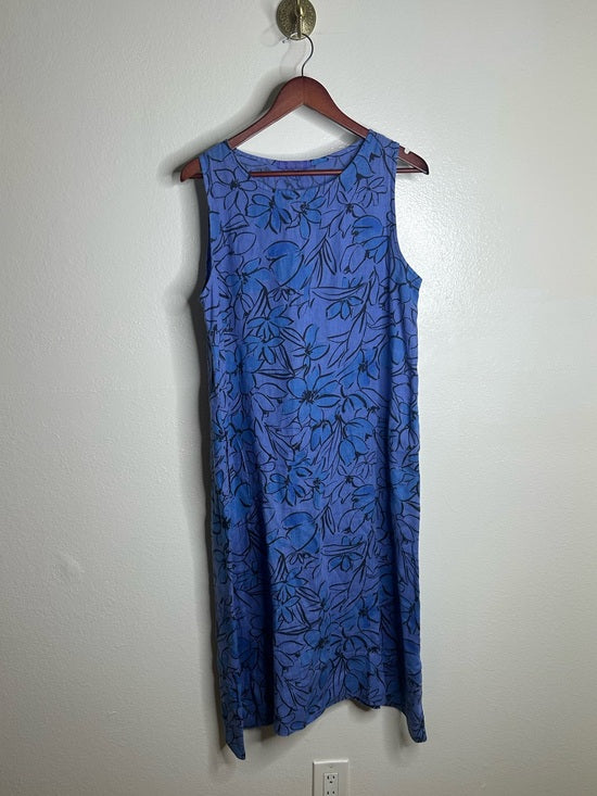 Cut Loose Cut Loose 100% Linen Bright Blue Purple Floral Midi Relaxed Fit Tank Dress - Linen