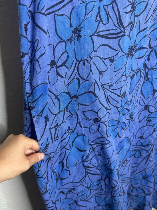 Cut Loose 100% Linen Bright Blue Purple Floral Midi Relaxed Fit Tank Dress