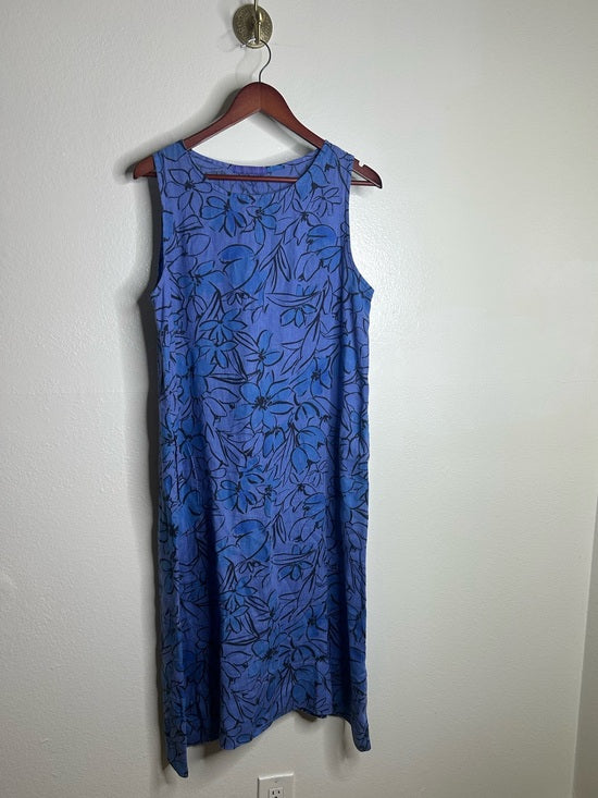 Cut Loose Cut Loose 100% Linen Bright Blue Purple Floral Midi Relaxed Fit Tank Dress - Linen