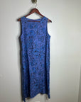 Cut Loose 100% Linen Bright Blue Purple Floral Midi Relaxed Fit Tank Dress