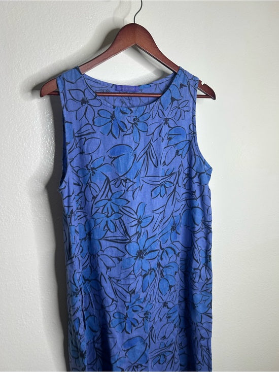 Cut Loose Cut Loose 100% Linen Bright Blue Purple Floral Midi Relaxed Fit Tank Dress - Linen