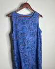 Cut Loose 100% Linen Bright Blue Purple Floral Midi Relaxed Fit Tank Dress