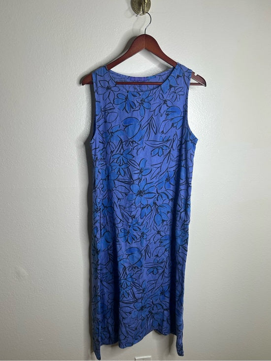 Cut Loose Cut Loose 100% Linen Bright Blue Purple Floral Midi Relaxed Fit Tank Dress - Linen