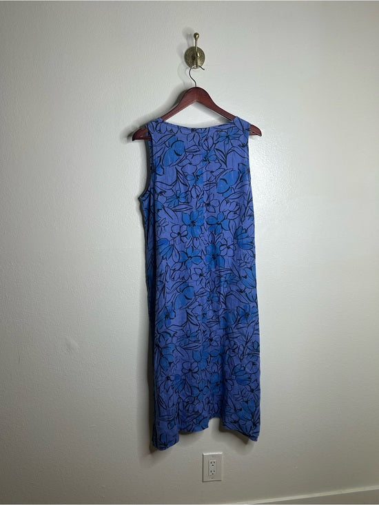 Cut Loose Cut Loose 100% Linen Bright Blue Purple Floral Midi Relaxed Fit Tank Dress - Linen