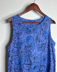 Cut Loose 100% Linen Bright Blue Purple Floral Midi Relaxed Fit Tank Dress