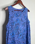 Cut Loose 100% Linen Bright Blue Purple Floral Midi Relaxed Fit Tank Dress