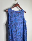 Cut Loose 100% Linen Bright Blue Purple Floral Midi Relaxed Fit Tank Dress
