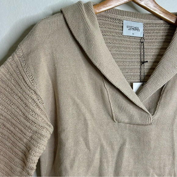 Stitches &amp; Stripes 100% Cotton Tan Textured Pullover Sweater
