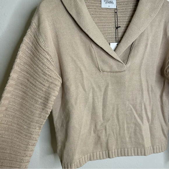 Stitches &amp; Stripes 100% Cotton Tan Textured Pullover Sweater