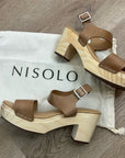 Nisolo All Day Wooden Tan Leather Heeled Clog Sandal