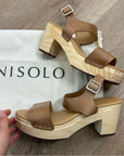 Nisolo All Day Wooden Tan Leather Heeled Clog Sandal