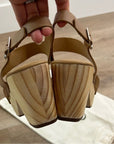 Nisolo All Day Wooden Tan Leather Heeled Clog Sandal