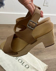 Nisolo All Day Wooden Tan Leather Heeled Clog Sandal