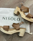 Nisolo All Day Wooden Tan Leather Heeled Clog Sandal