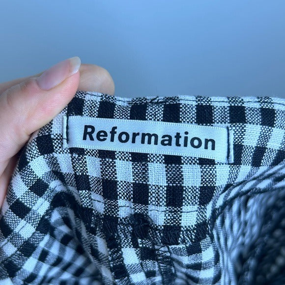 Reformation 100% Linen Black White Checkered Trouser Pant