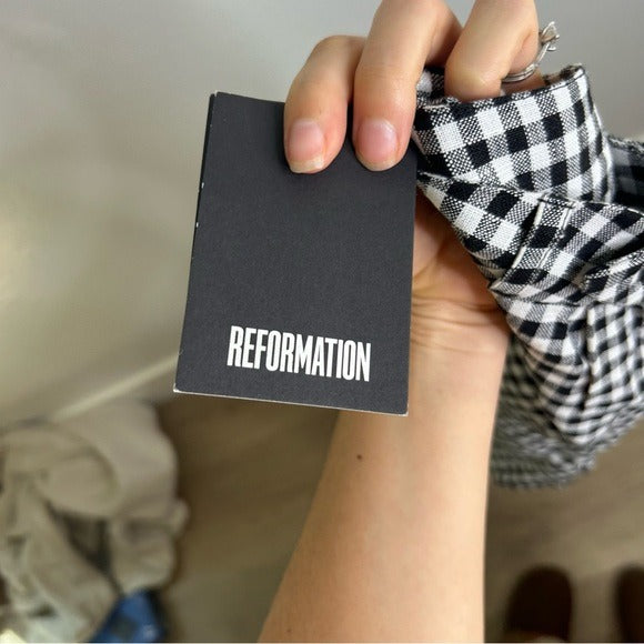 Reformation 100% Linen Black White Checkered Trouser Pant