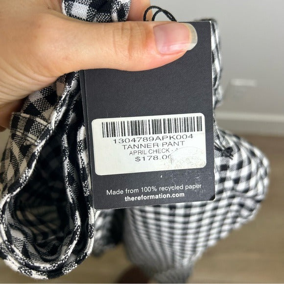 Reformation 100% Linen Black White Checkered Trouser Pant